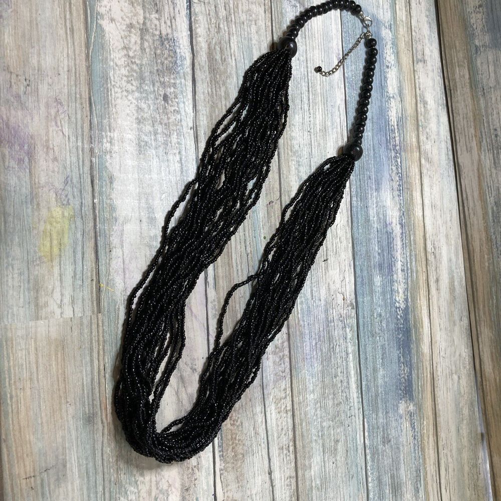 Black‎ Seed Beads Multi-strand Necklace 29" Length Statement